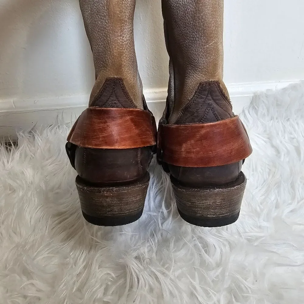Stetson Ladies Jade Washed Wing Brown and Gray Boots Size 6.5 Chunky